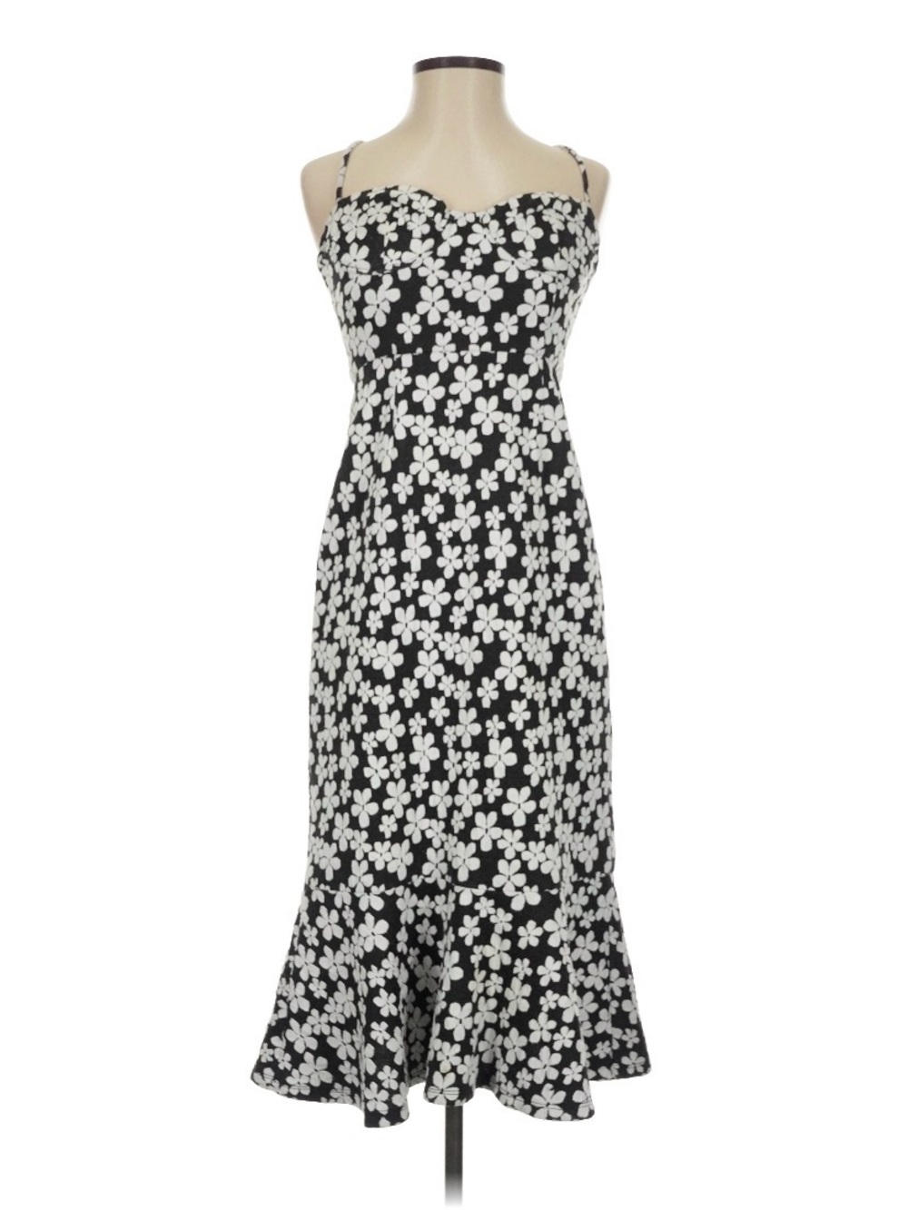 Hutch Black & White Floral Spaghetti-Strap Midi Dress